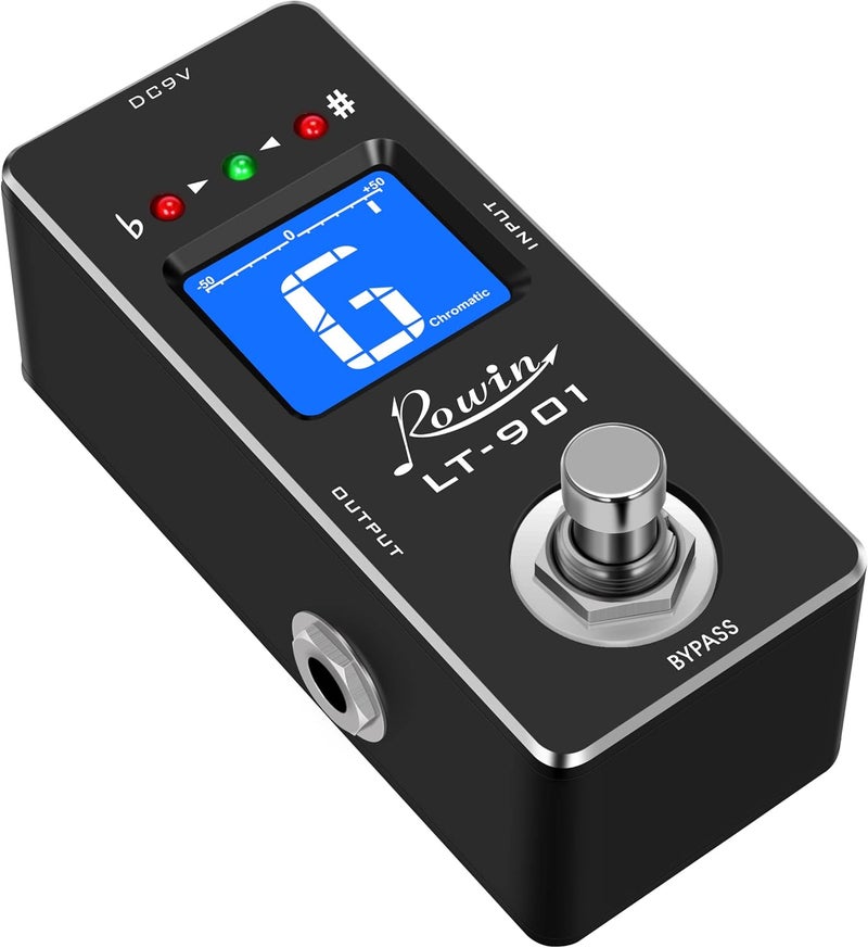 Rowin LT-901 Chromatic Guitar Tuner Pedal – True Bypass, Ultra-Fast Tuning, LED Display, Compact Design for Electric & Bass Guitars DC 9V Powered, No Adapter Included